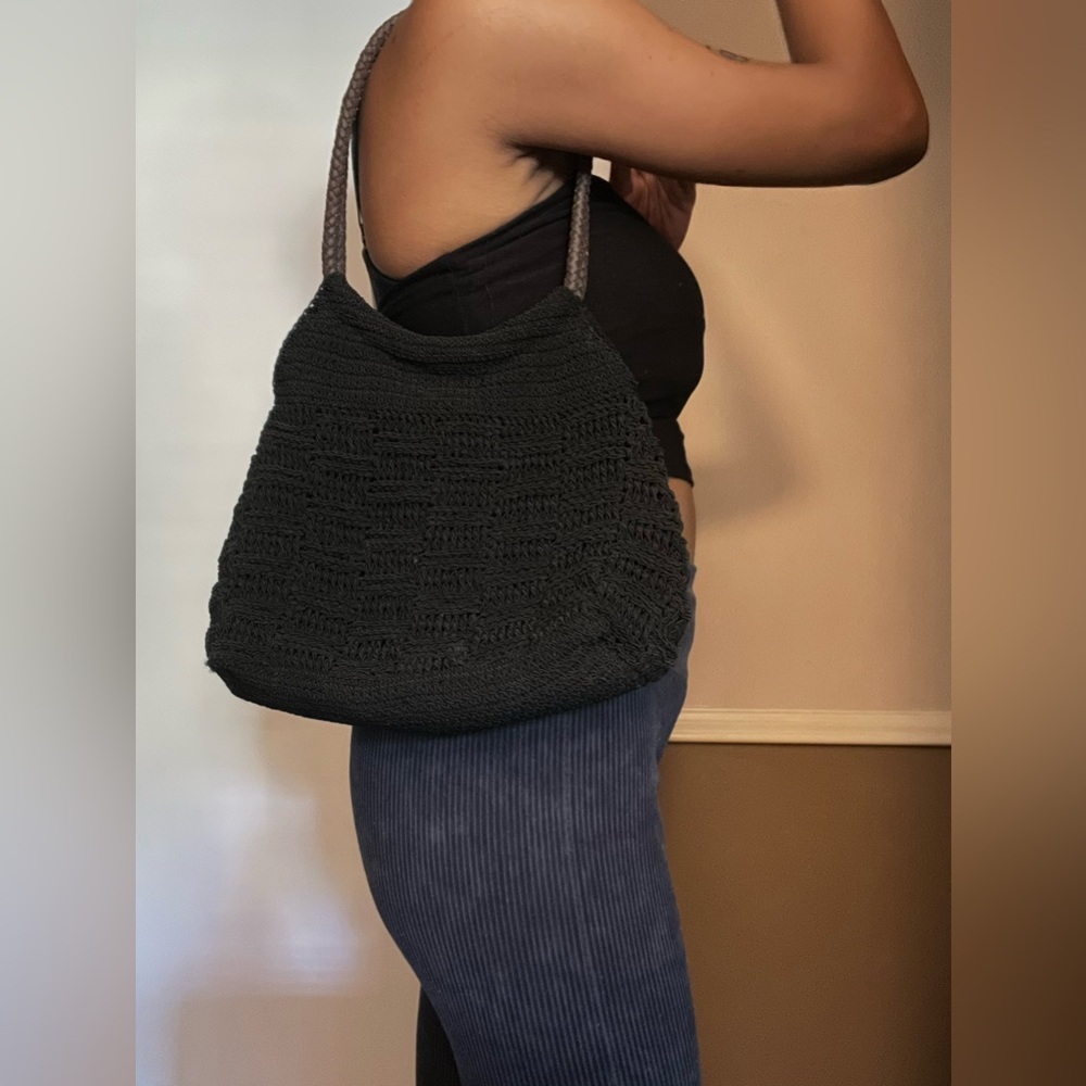 Black Woven Shoulder Bag